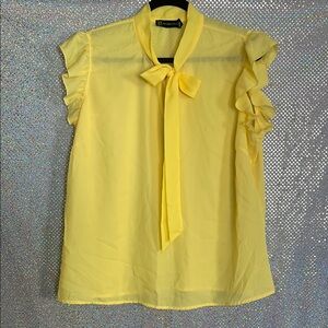 Yellow Ruffle Sleeve Blouse